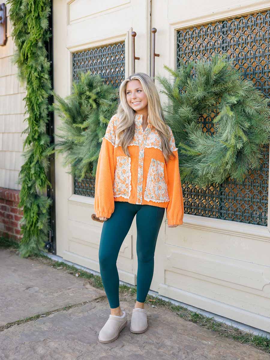 Orange Floral Teddy Sherpa Jacket **Doorbuster**