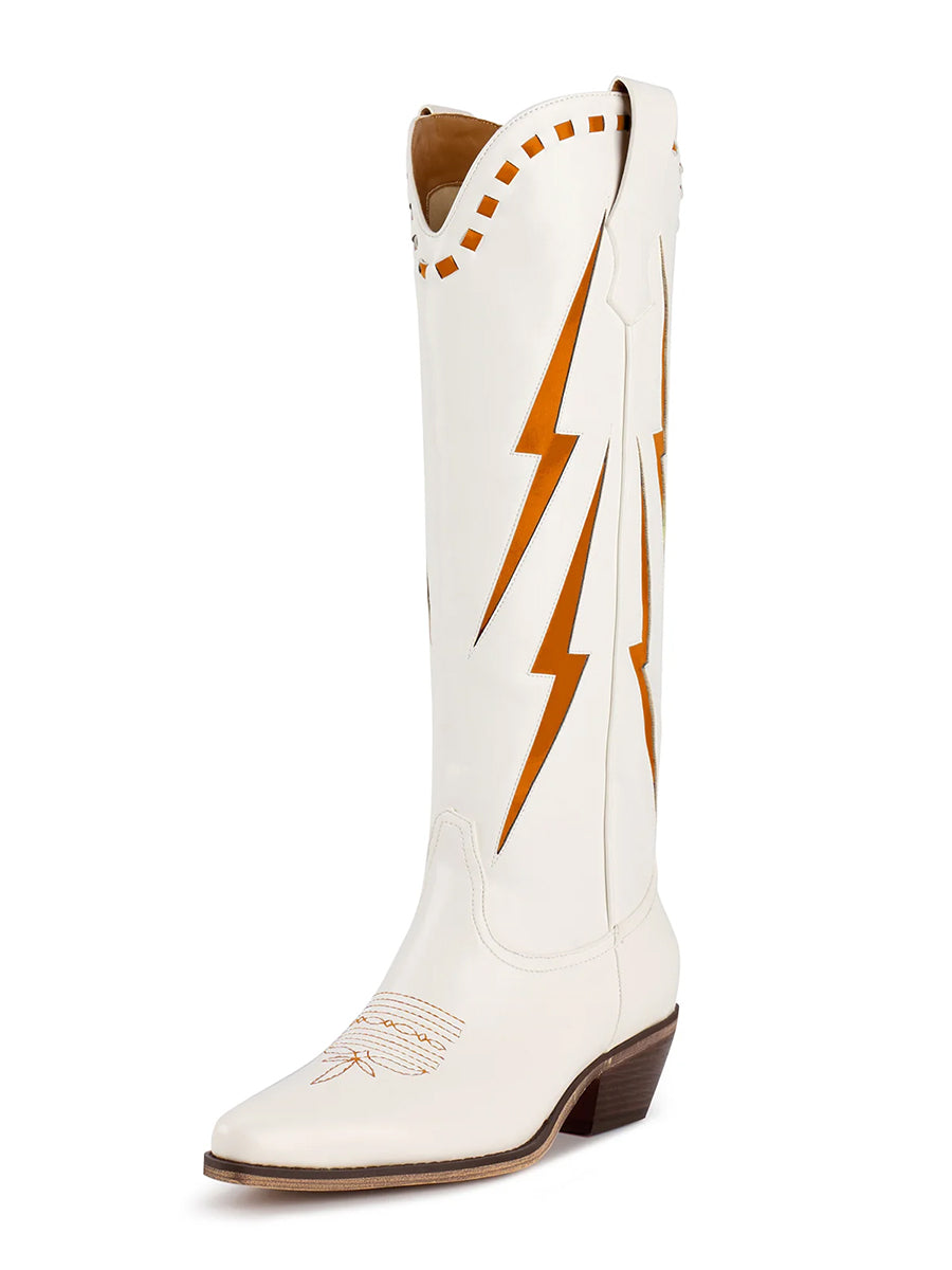 Western White Boots with Orange Accents