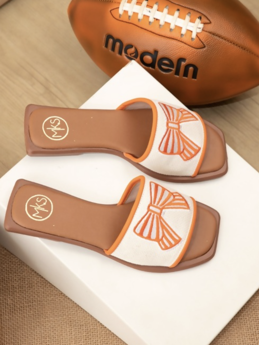 Orange and White Bow Slides Sandals