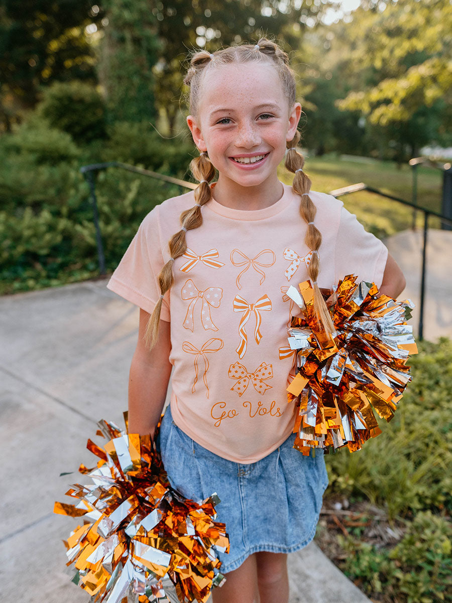 Kids “Go Vols” Orange Bows T-Shirt