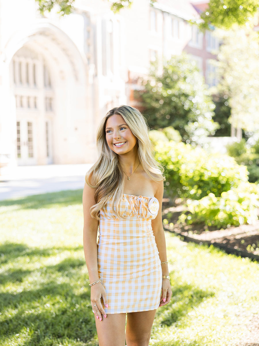 Orange & White Check Mini Dress