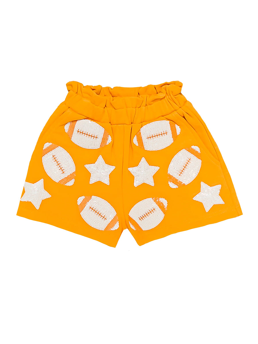 Orange Football Shorts w/ White Sequins, Toddler & Youth