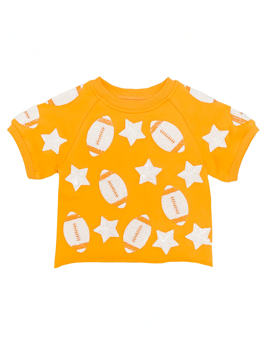 Orange Football Top w/ White Sequins, Toddler & Youth
