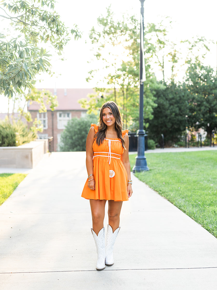 Frill Shoulder Strap Mini Dress With Contrast (2 Colors)