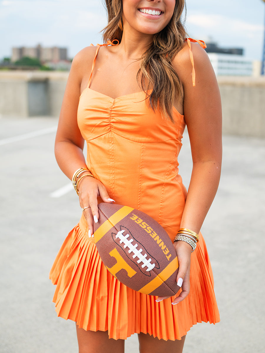 Orange Sweetheart Neckline Pleated Mini Dress
