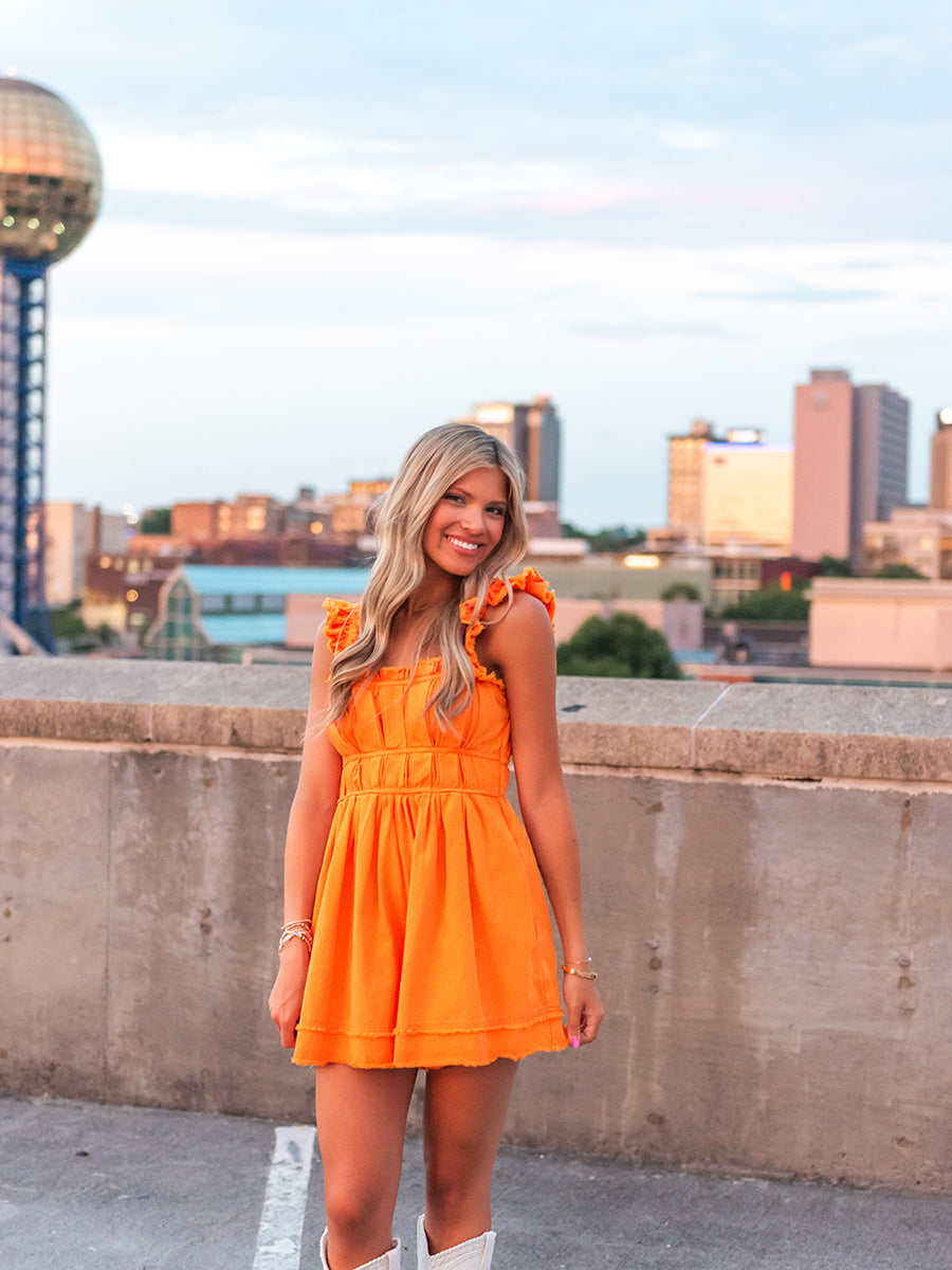 Orange Mineral Washed Denim Romper