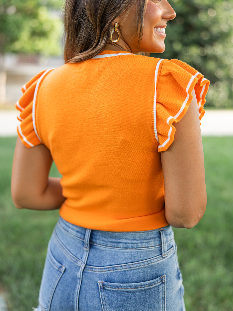 Orange Ruffle Sleeve Bodysuit