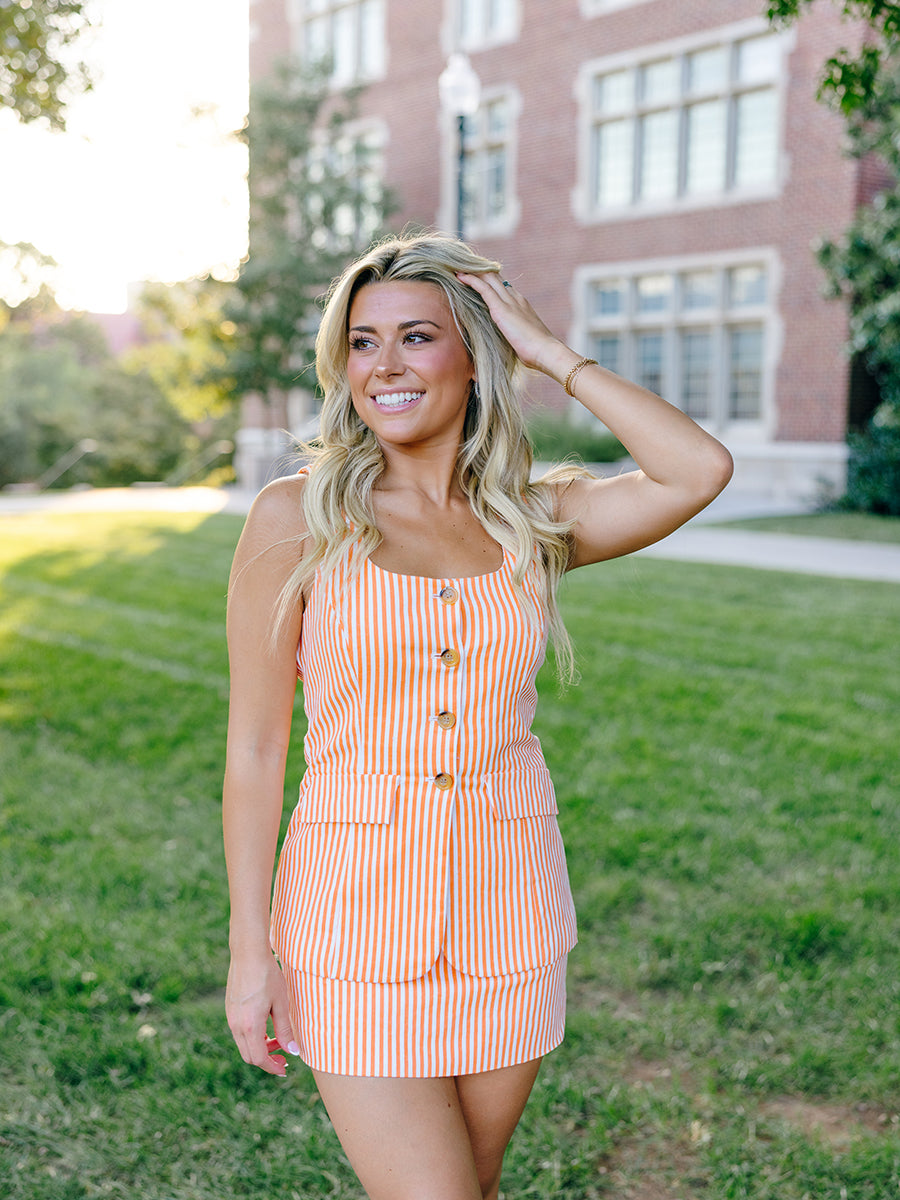 Orange Striped Vest & Skirt Romper
