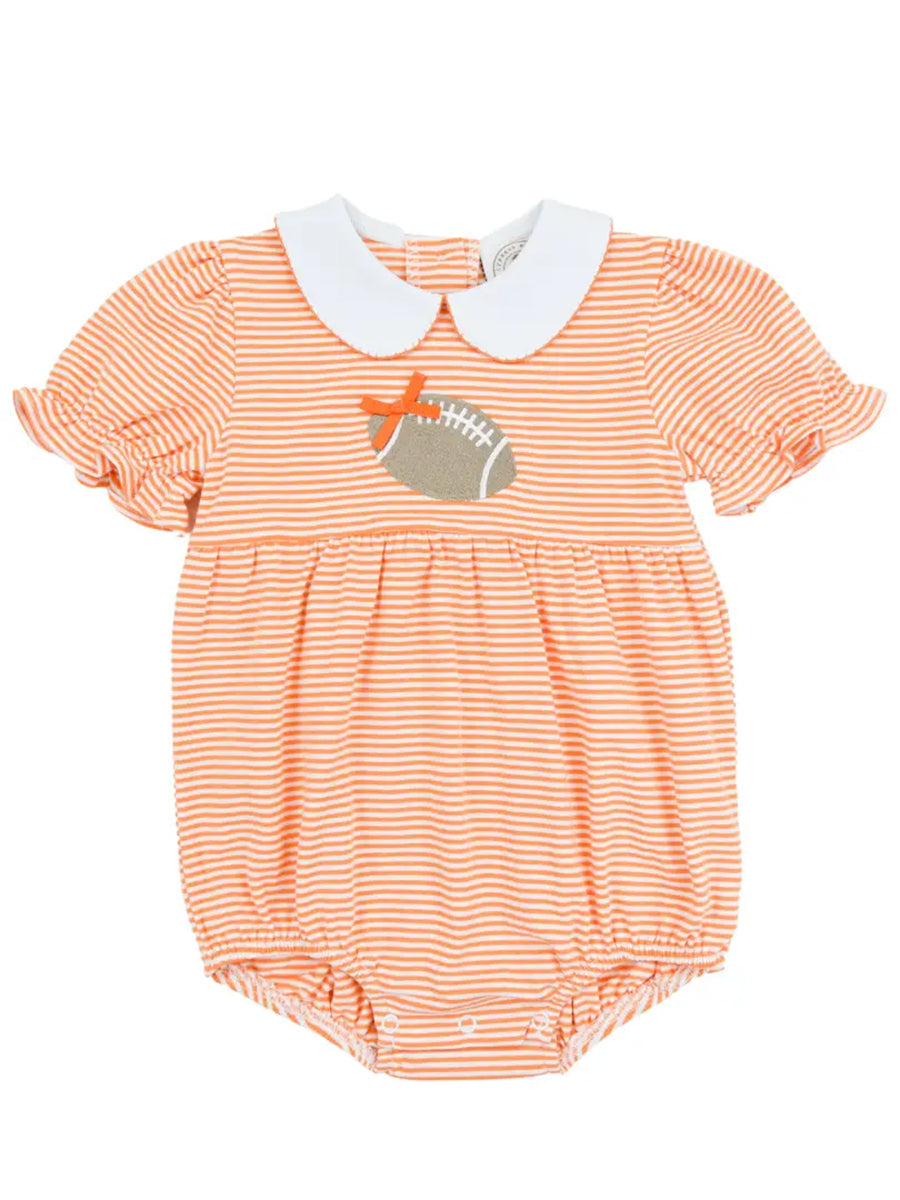 Orange Stripe Tailgate Baby Girl Romper
