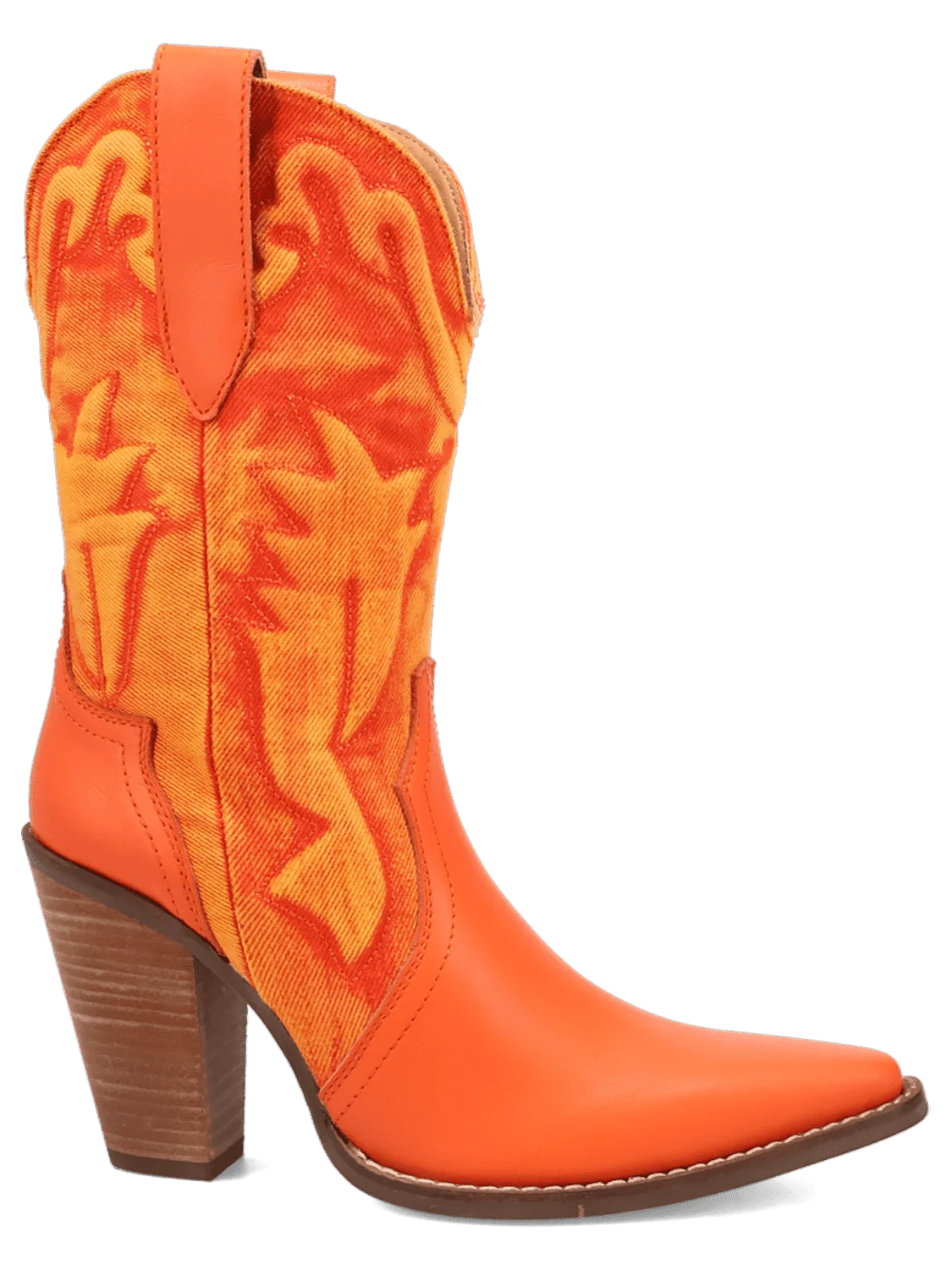 Orange Leather and Puffed Denim Boots