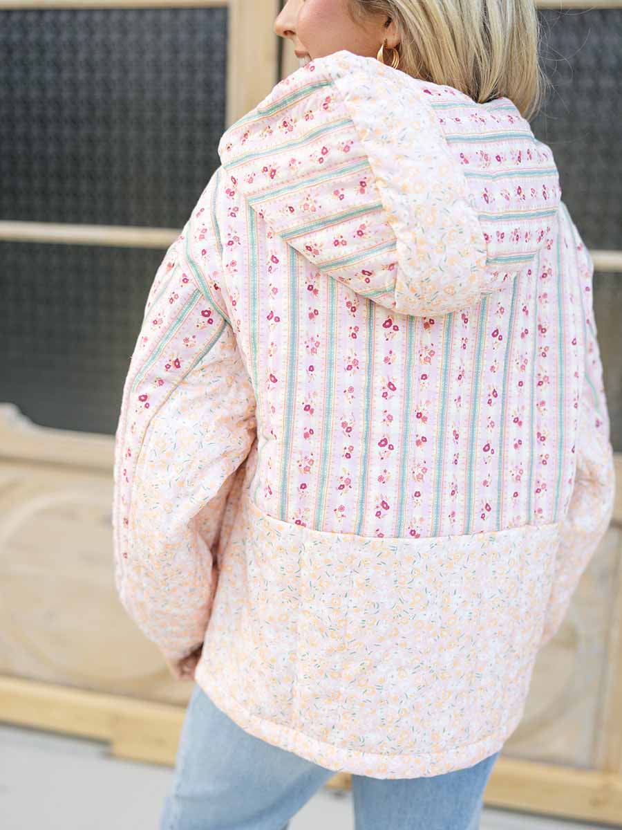 Floral Patchwork Hooded Pullover