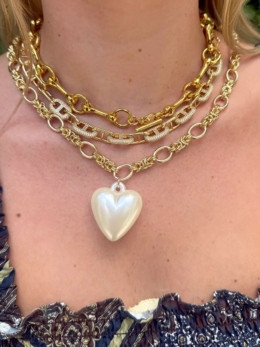 Clara Gold Chain Necklace with Pearl Heart Charm