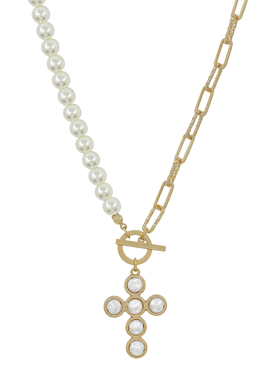 gold and pearl cross necklace