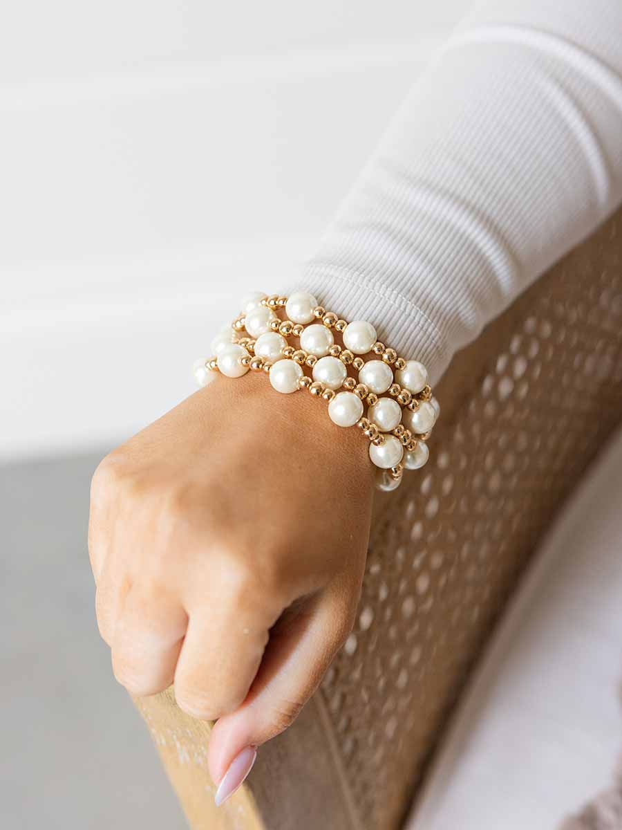 4 Pearl and Gold Bead Bracelets