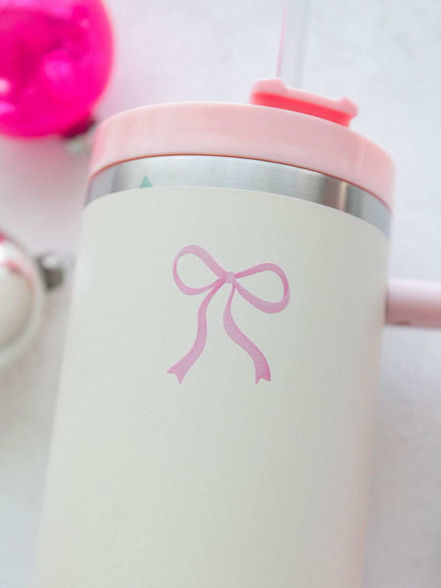 Cream with Pink Bow 40 oz. Tumbler