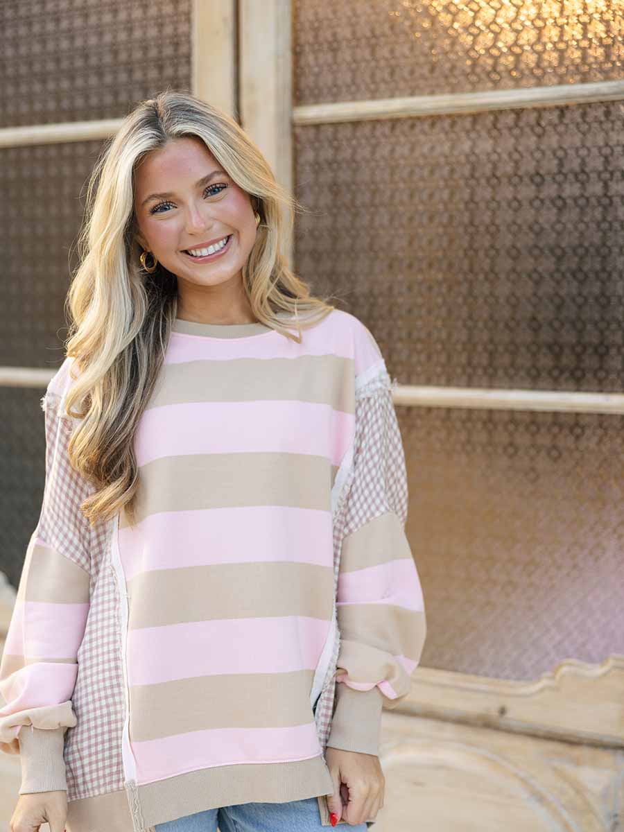 Pink and Tan Striped Top