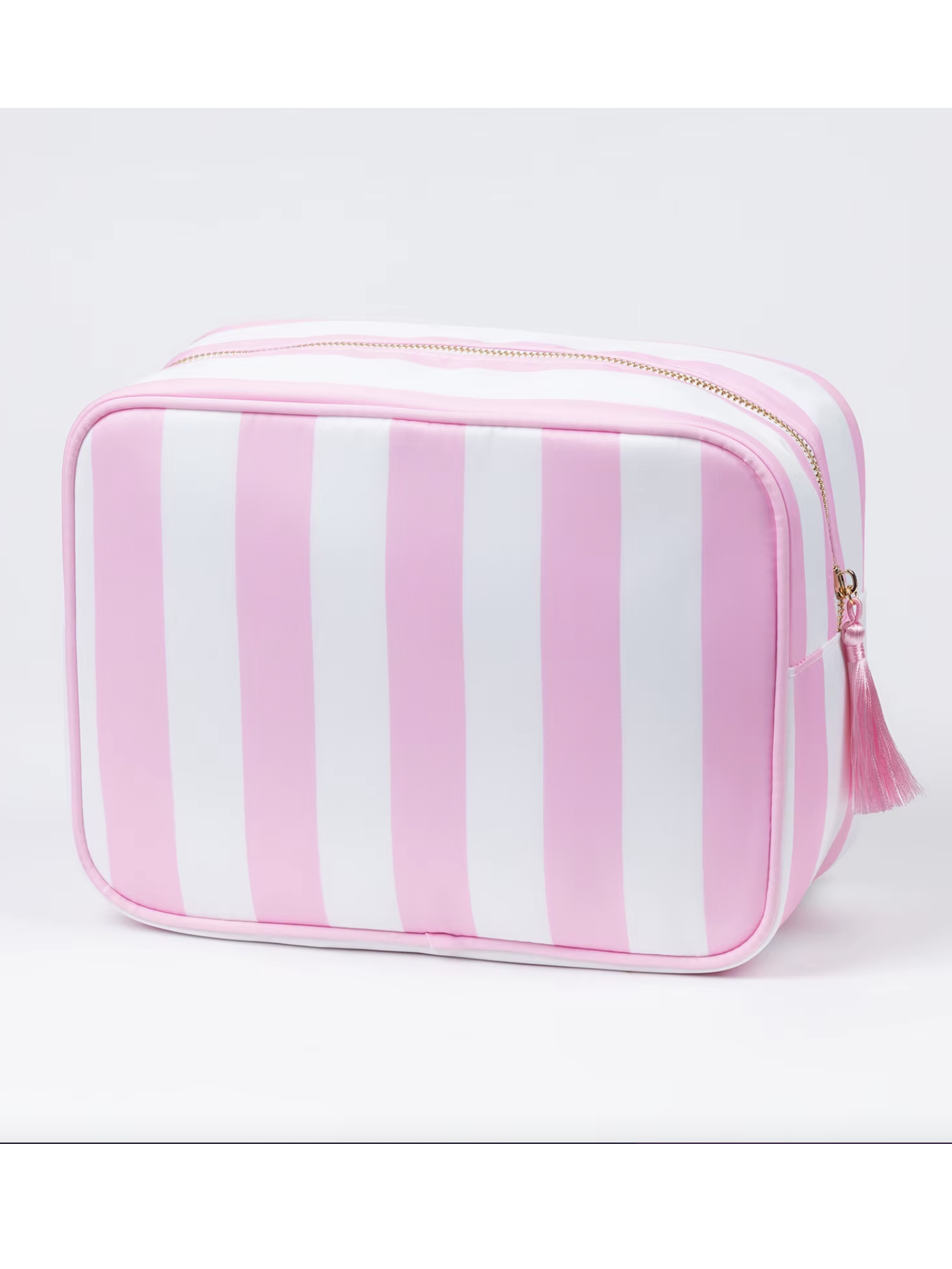 Light Pink and White Striped Makeup Pouch