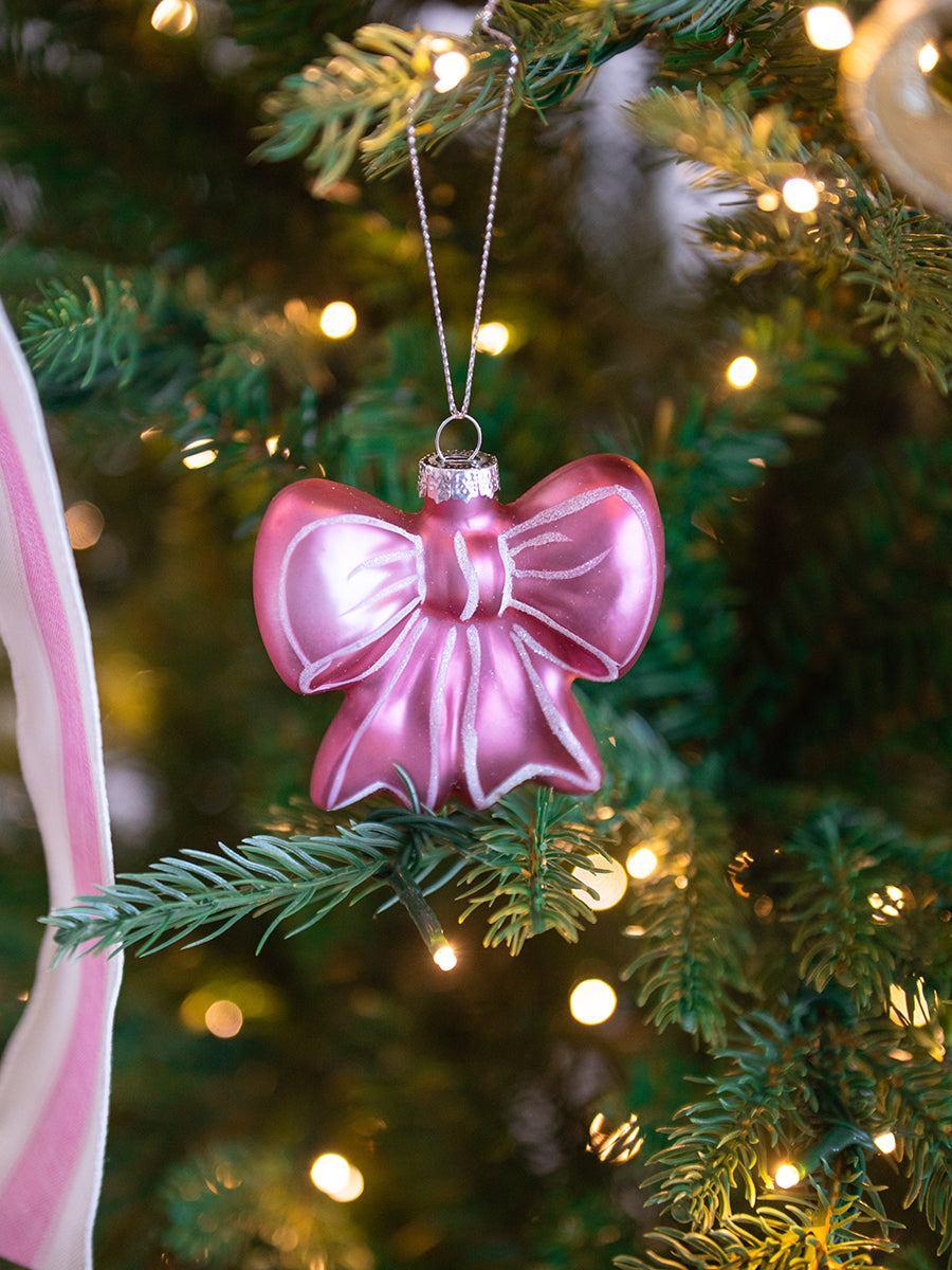 Pink Bow Glass Ornament