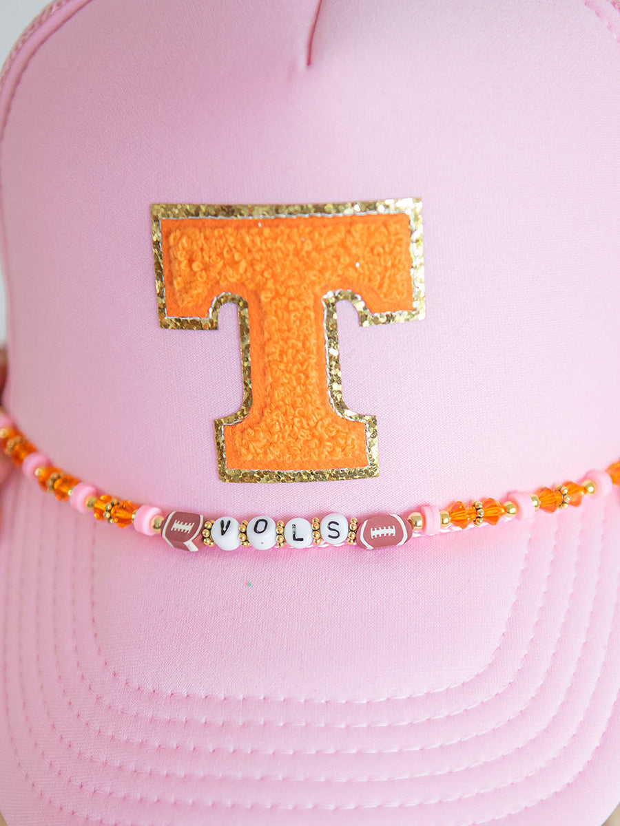 Orange and Pink Hand Beaded Hat Strand