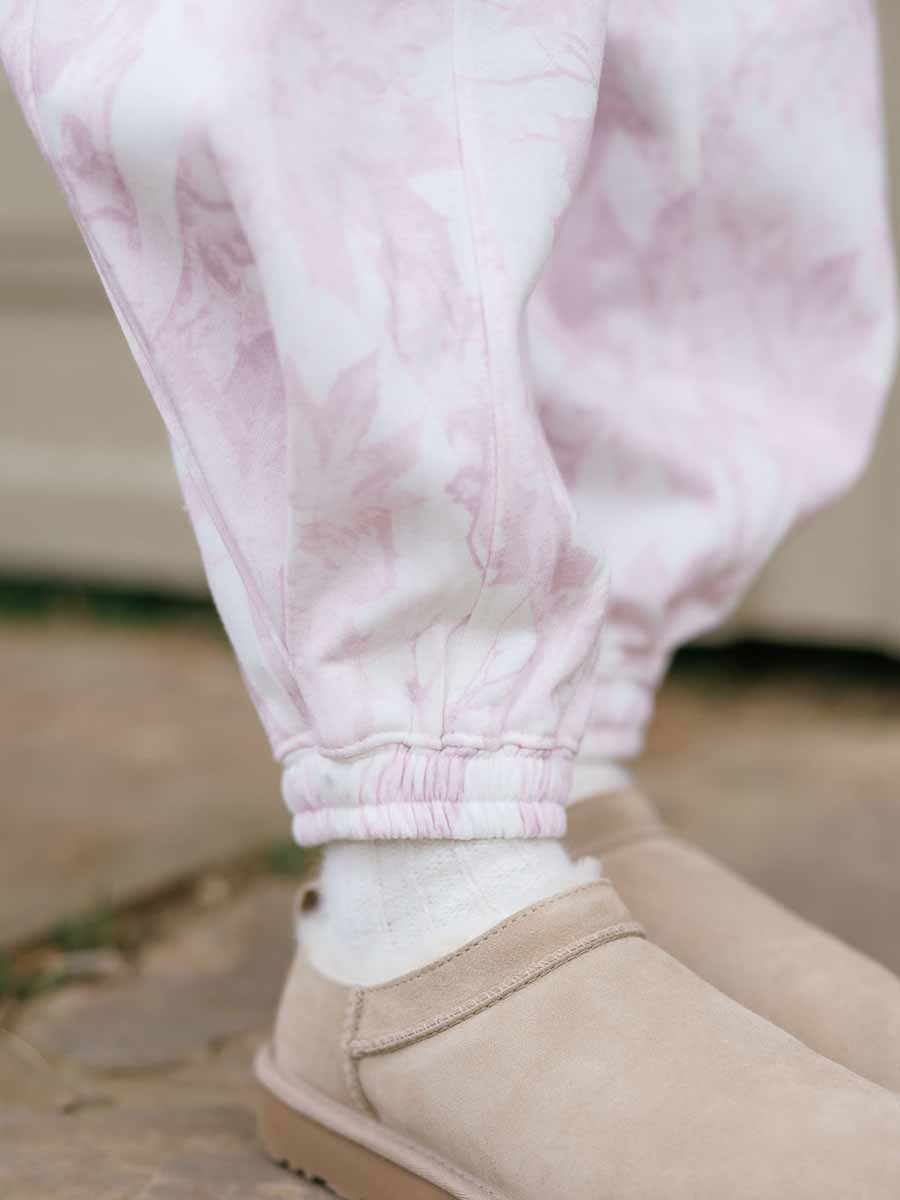 Pink Leaf Print Sweatshirt Jogger Set