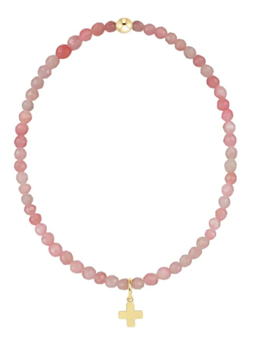 Pink Opal Bead with Gold Cross Bracelet