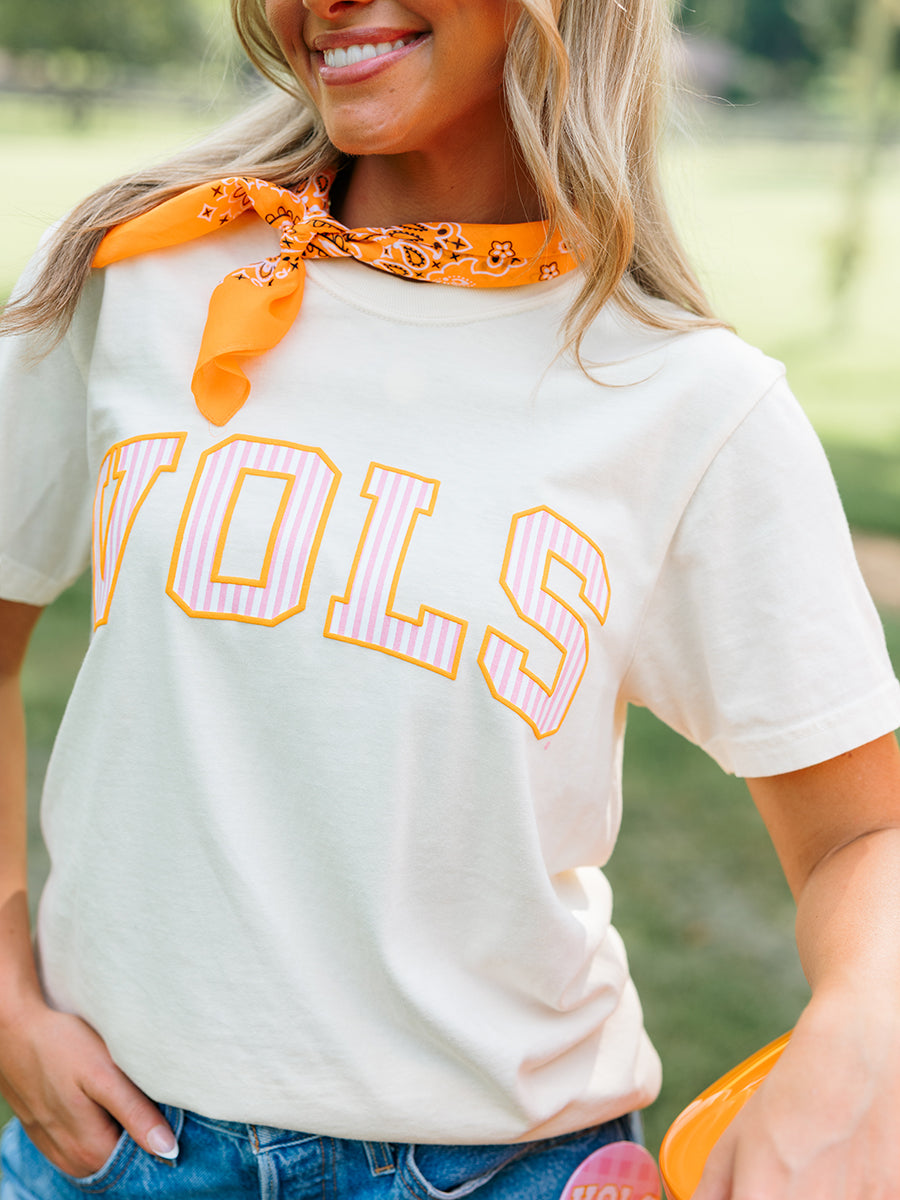 Vols Pink Pinstripe Short-Sleeve T-Shirt, Ivory