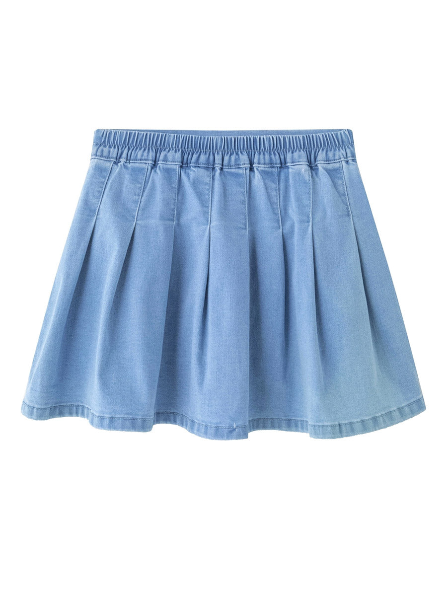 Girls Light Blue Denim Pleated Skirt