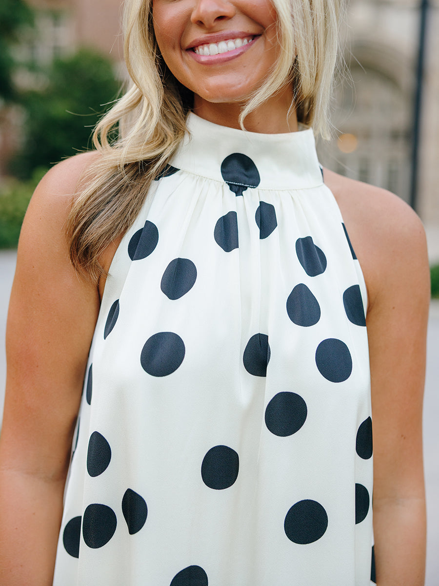 Polka Dot Lace Trim Halter Maxi Dress