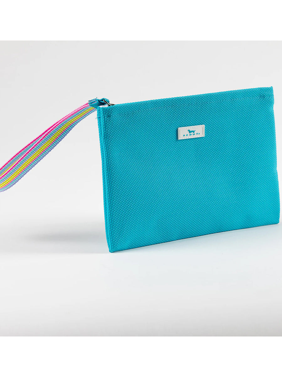 Turquoise Wrist Clutch with Striped Strap