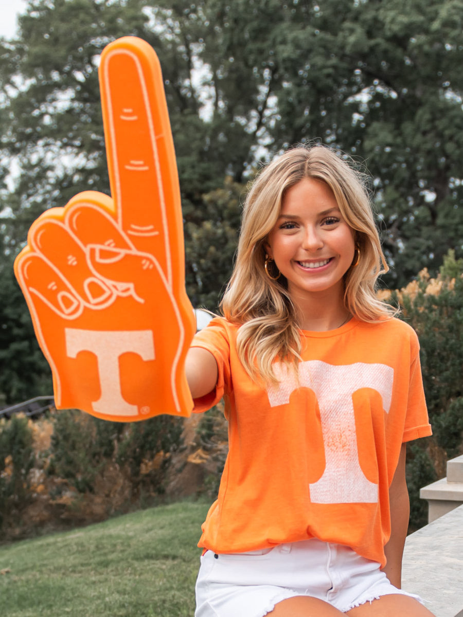 Foam finger making a number one sign with a Power T on the palm