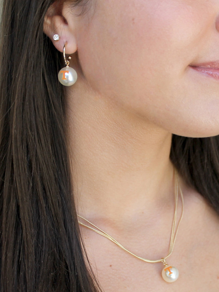 Power T Pearl Hoop Earrings