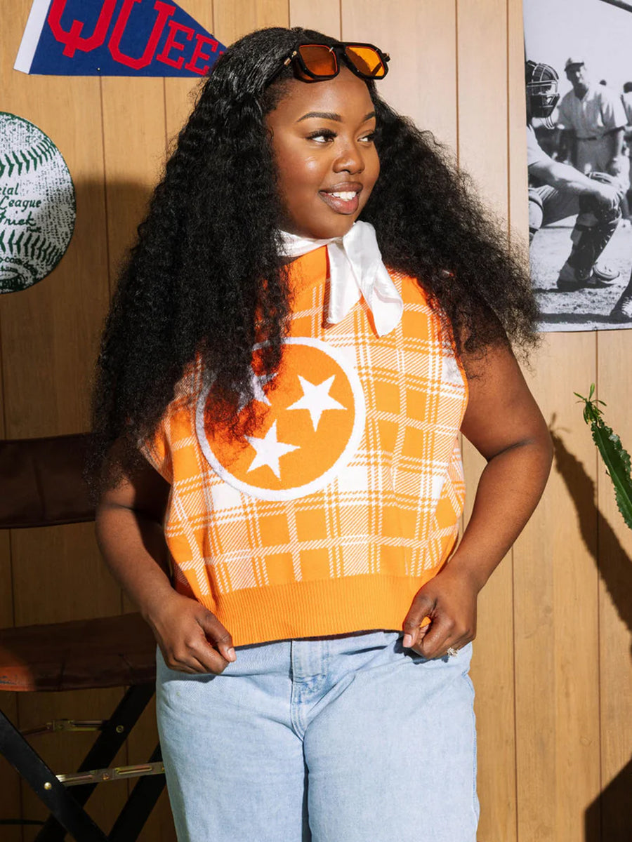 Orange & White Plaid Tennessee Sweater Vest