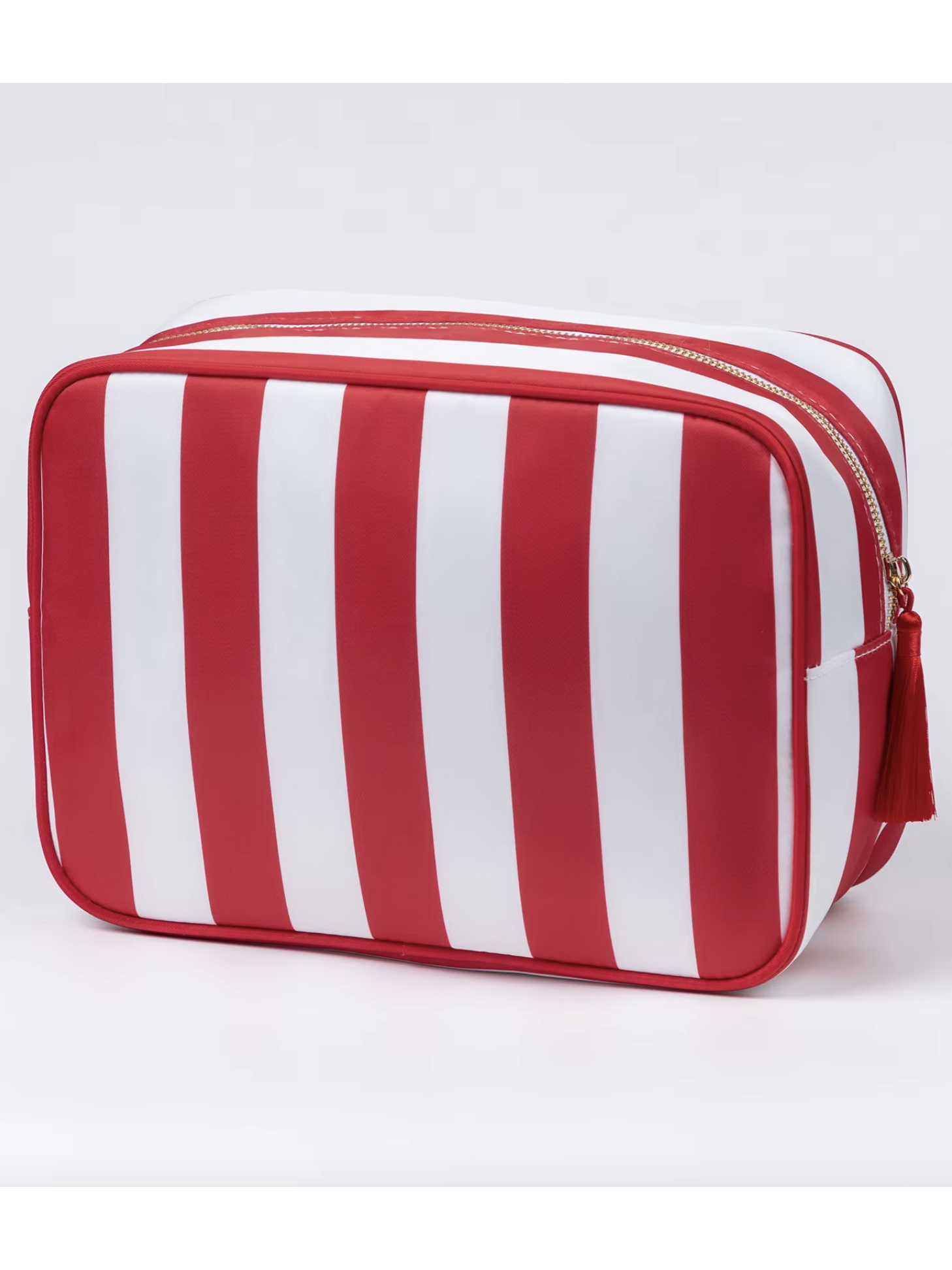 Red and White Striped Makeup Bag