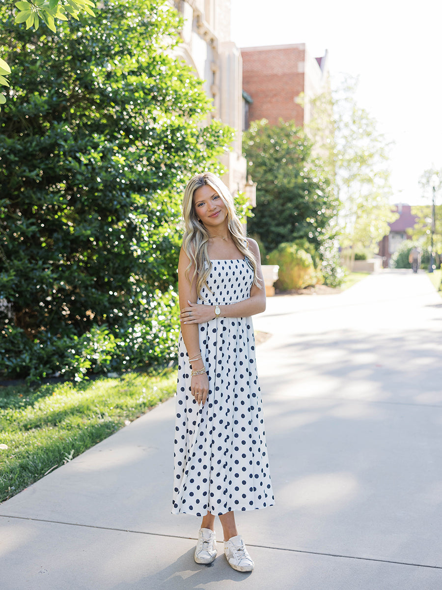 Satin Smocked Midi Dress