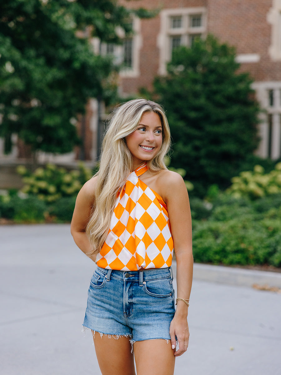 Orange & White Checkered Scarf (2 Sizes)