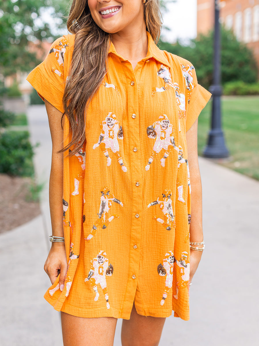 Orange Football Sequin Mini Dress
