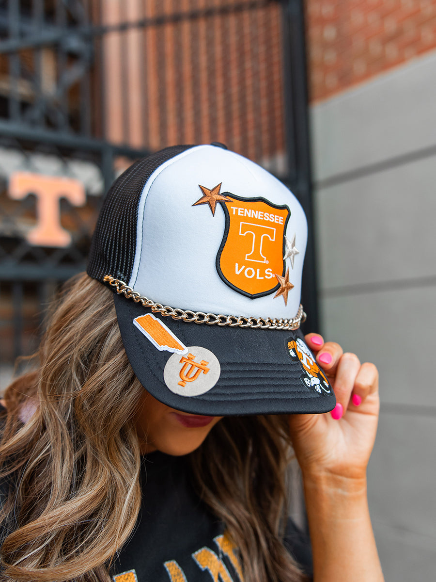 Black and White Trucker Hat with UT Patches