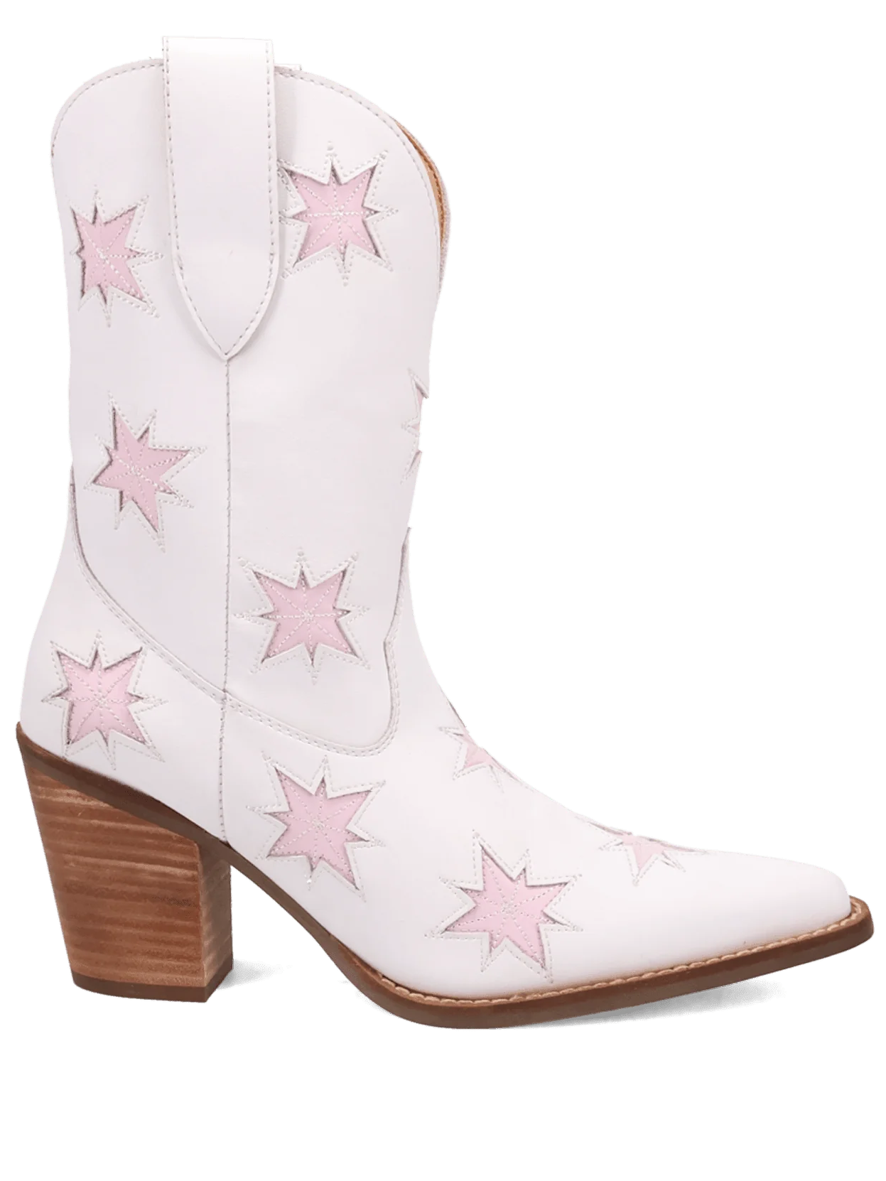 White Leather Boots with Pink Starbursts