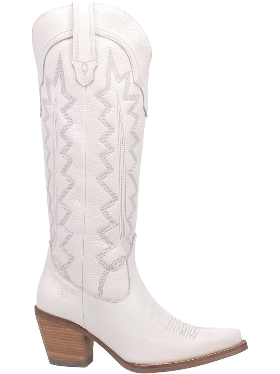 White Leather Tall Western Boots
