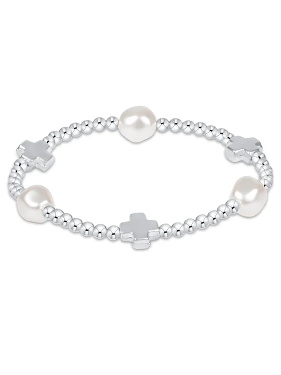 Signature Cross Admire Pearl Pattern 3mm Bead Bracelet, Sterling
