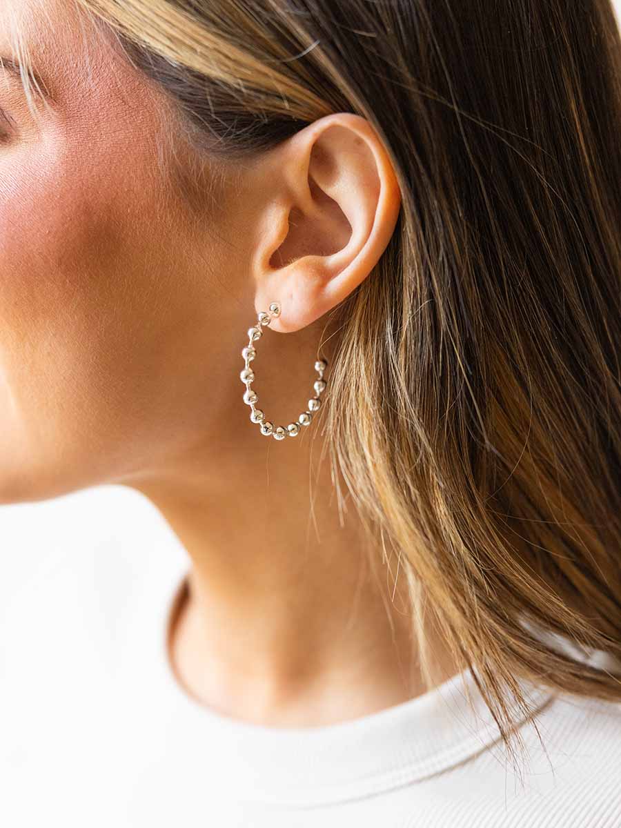 Silver Beaded Hoops