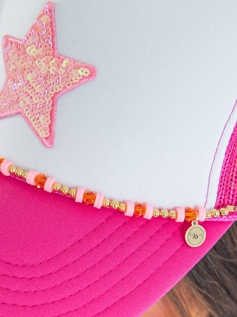 Pink hand beaded hat jewelry