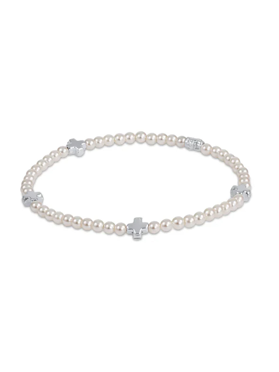 Signature Cross Small Pearl Pattern 3mm Bead Bracelet, Sterling