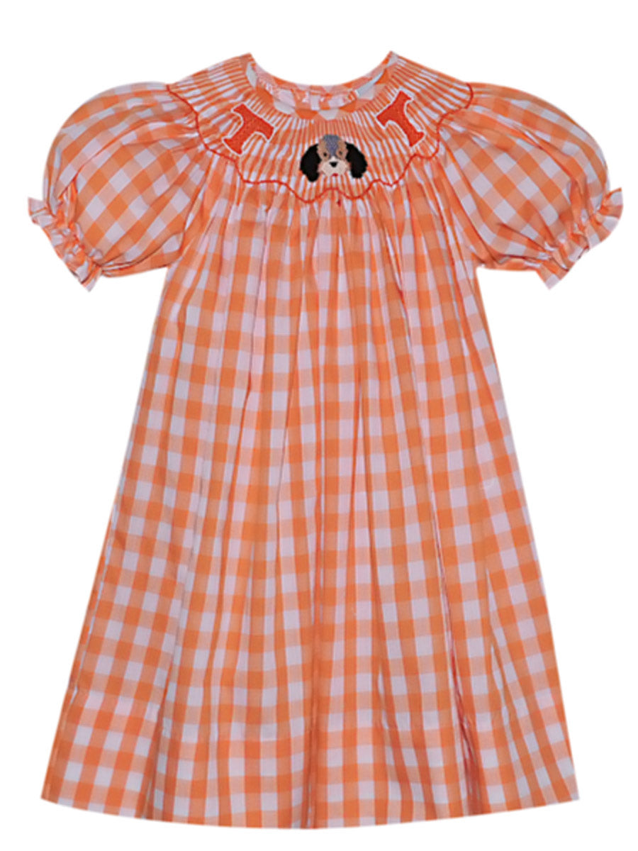 Orange and White Checked Smocked Dress