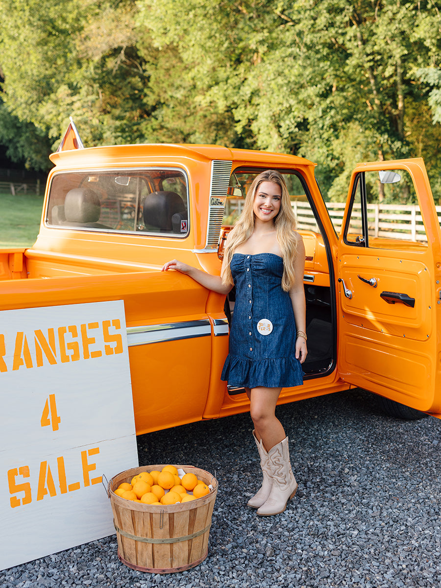 Strapless Button Down Fitted Denim Mini Dress