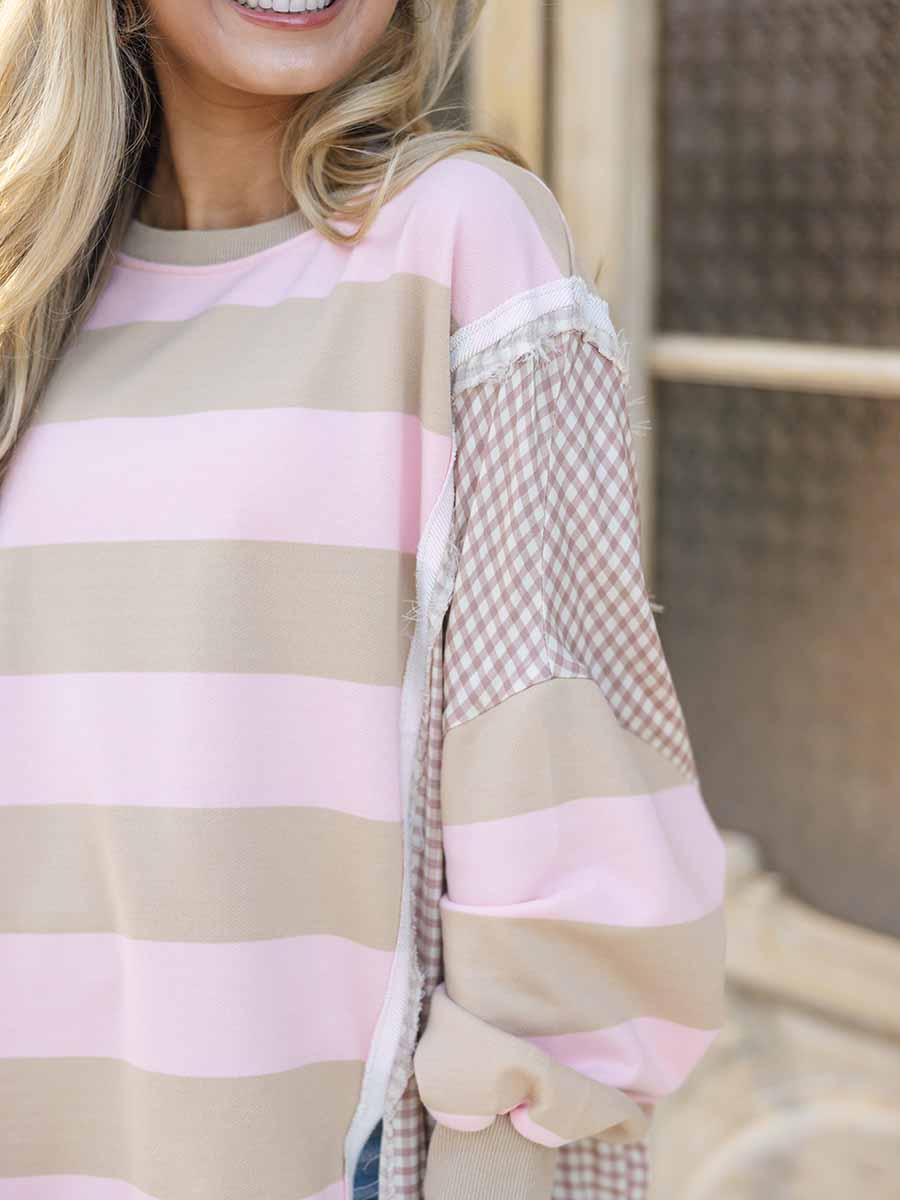Gingham Inset Striped Top
