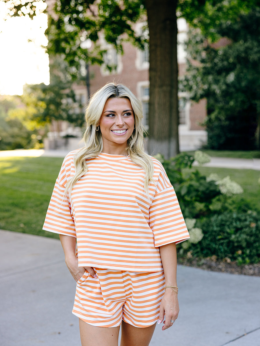 Orange Striped Oversized Boxy Tee