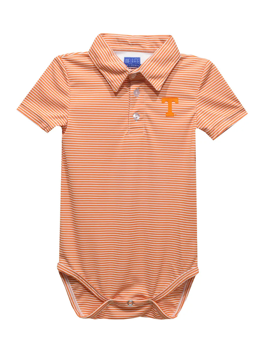 Orange and white striped Power T onesie
