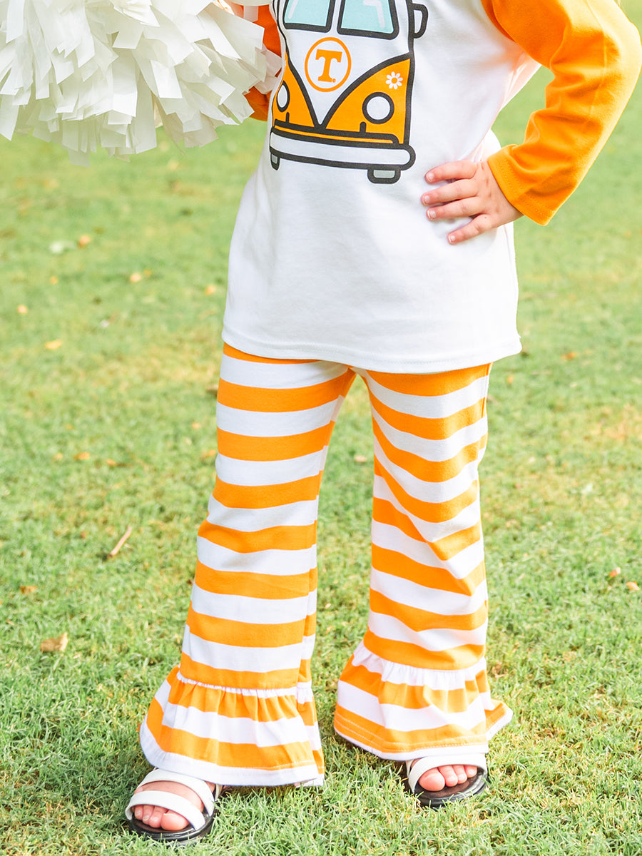 Kids Orange Striped Ruffle Pants