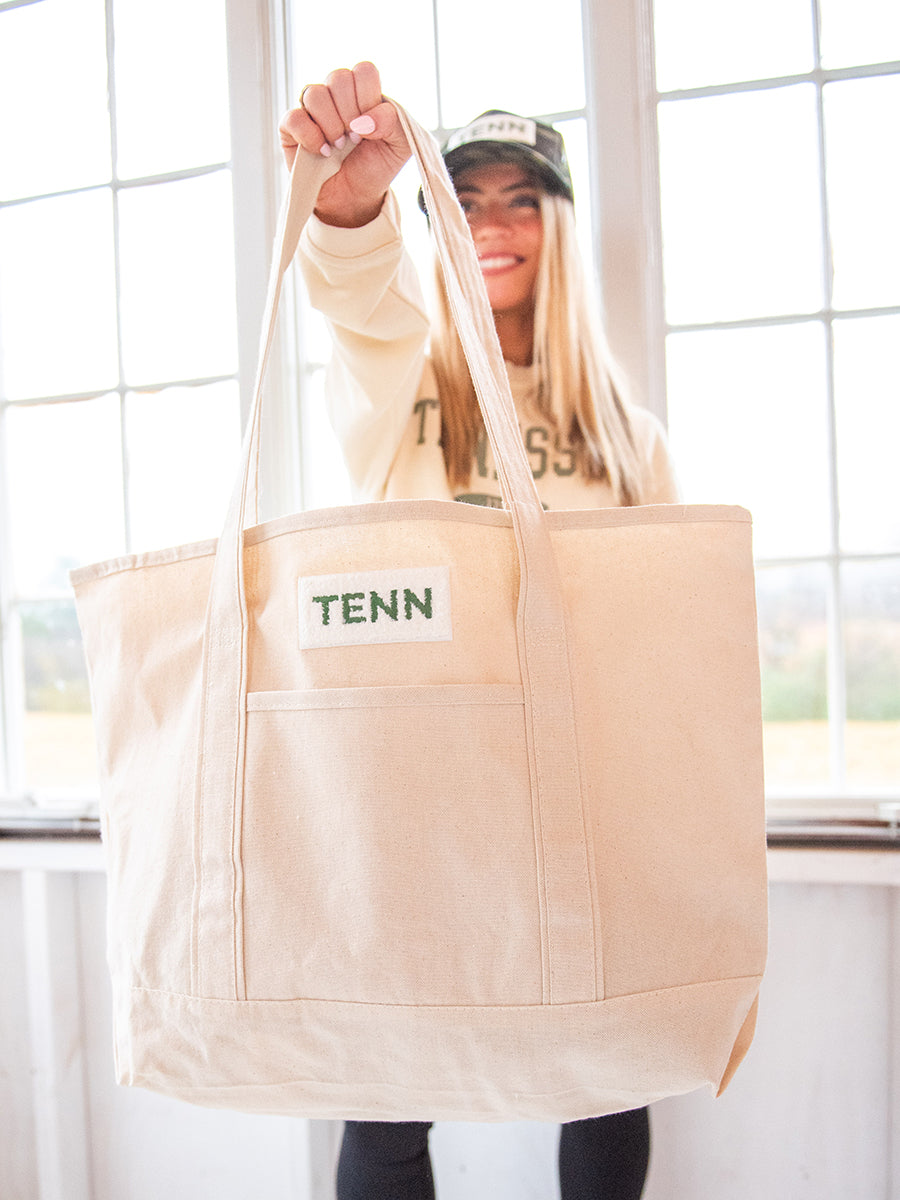 Cream Tennessee "TENN" Patch Tote Bag